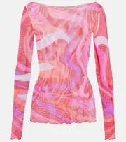 [Pucci] Pucci Marmo semi-sheer tulle top AU 14 multicoloured