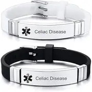 [LiFashion] Personalized Medical Bracelet for Kids Teens Adults,2Pcs Stainless Steel Custom Engraved Adjustable Silicone Sport ID Identification Health Alert Medical ID Bracelet Sets for Men Women
