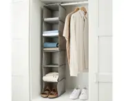 6 Shelf Linen Look Hanging Organiser, Charcoal - Anko