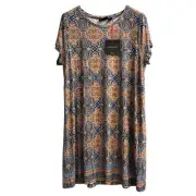 Cynthia Rowley Dress Womens 2X Mixed Medallion Print Jersey Knit Shift Comfort