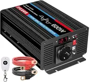 JIGUUN 600 W Pure Sine Wave Inverter Voltage Converter 12 V to 230 V Inverter Converter Peak Power 1200 W with 1 Socket & 2.1 Ah USB Output - LED Display