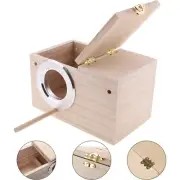 Wooden Breeding Nest Box Small Bird Parrot Nesting Budgie House +Stick Home Cage