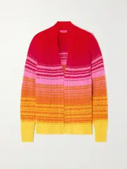 [The Elder Statesman] The Elder Statesman - Morphe Striped Ribbed Cashmere Cardigan - Pink - large large Pink