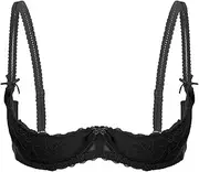 [Vxuxlje] Women's Floral Lace 1/2 Cup Bra Underwired Push Up Shelf Bra Spaghetti Straps Brassiere