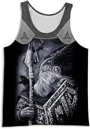 [yayoitimes] Medieval Nordic Odin God Shorts, 3D Printed Retro Street Sleeveless T-Shirt Sports Lightweight Short Sleeves