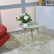 Handmade Modern Side Table Aluminum & Iron Round Ivory 16.5x16.5x14.5 Inch BBH