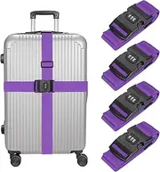 uxcell Luggage Straps with Combination Lock Adjustable Suitcase Belt Strap for Suitcase Briefcase Backpack Travel, Purple, Pack of 4