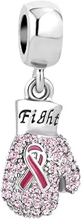 [ZakiaHo] Pink Ribbon Fight Breast Cancer Boxing Gloves Charms for Bracelets Dangle Bead Compatible with Pandora Bracelets, Copper, No Gemstone