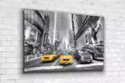 Yellow Taxi B&W City UV Direct Aluminum Print Australian Made Quality