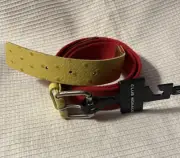 Club Monaco Women’s M Belt Spring Summer Yellow Leather Red Cotton Canvas Paris