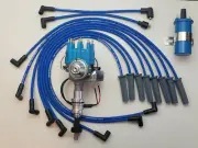 FORD 351C 429 460 SMALL CAP HEI DISTRIBUTOR + COIL + BLUE 8.5mm SPARK PLUG WIRES (for: Ford)