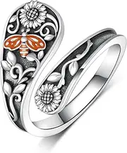 Silver Jewellery qielizhu Bee Spoon Rings 925 Sterling Silver Thumb Rings Spoon Ring Bee Jewelry Gifts for Women Girls, No Gemstone
