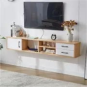 Floating TV Unit Living Room TV Shelves,Wall-Mounted Floating TV Stand Entertainment Media Console Center Large Storage Cabinet for Home Office Floating TV Cabinet(White+Nature,150 * 24 * 28cm)