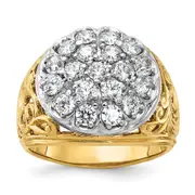 14k Two-tone Gold Men's 2 carat Diamond Cluster Complete Ring