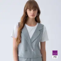 在飛比找momo購物網優惠-【ILEY 伊蕾】拼接西裝背心假兩件造型上衣(淺藍色；M-X
