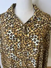 Vintage Reno Blouse Top Collared Leopard Animal Print Dead Stock BNWT Size 12-14