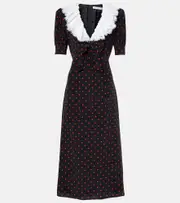 [Alessandra Rich] Alessandra Rich Polka-dot lace-trimmed silk midi dress AU 6 black