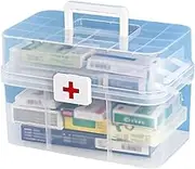 Medicine Storage Box, Three-Layer Folding Multipurpose Craft Storage Box, Clear Plastic Art Box Organizer, Portable First Aid Box with Handle for Home, School, Office/3459
