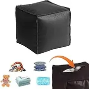 Storage Ottoman, Foot Stool, Lazy Sofa, Leather Stitched Cushion with Zipper, Rest Stool Under Desk, Stuffable Storage Dolls Old Blankets Clothes Pillows (Square Black)
