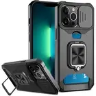 For iPhone 11 12 13/Pro/Max Ring Kickstand Case w/Card Slot & Slide Camera Cover