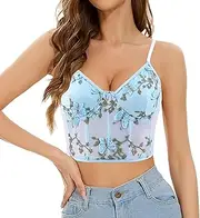 [Naimo] Women's Floral Corset Bustier Push Up Crop Top Spaghetti Straps Camisole Corsage Vest Bra Tank Tops