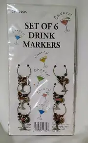 Set of 6 Cheers Martini/Wine/Cocktails Glass Drink Markers/Party Charms