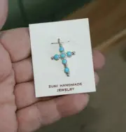 Traditional Snake Eyes Turquoise and Sterling Cross Pendant by Ray Babelu New!