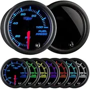 GlowShift Tinted 7 Color 100 PSI Fuel Pressure Gauge Kit - Includes 1/8-27 NPT Electronic Sensor & Wiring - Multi-Color Display - Black Dial - Smoked Lens - for Car & Truck - 2-1/16" 52mm