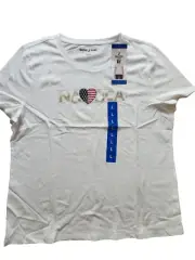 Nautica Jeans Women's T-Shirt Top Short Sleeve Sparkling Large White New