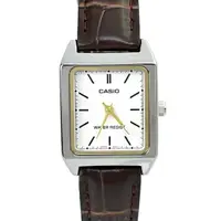 在飛比找樂天市場購物網優惠-CASIO手錶 方型金銀邊框咖帶皮革錶【NECA15】原廠公