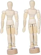 Beatifufu 2Pcs Movable Joint Wooden Puppet Crafts Articulated Solid Wood Figure Model for Creative Decoration Photography Prop for Artists and Home Decor