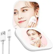 USB Rechargeable Compact Mirror,Led Compact Mirror,Dimmable Small Travel Makeup Mirro,Handbag Carrying Mirror,Magnifier Pocket Mirror,Portable Folding Mirror for Travel,Home,Office(White)