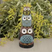 Stacking Owls Garden Statue 18in Colorful Whimsical Outdoor Home Yard Decor