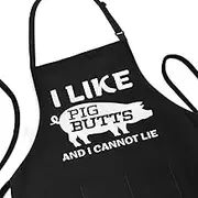 Funny Apron for Men - I Like Pig Butts and I Cannot Lie - Adjustable Large 1 Size Fits All - Poly/Cotton Apron with 2 Pockets - BBQ Gift Apron for Dad, Chef, Husband, Chef