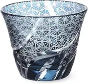 J-Kitchens Retro Kiriko Glass Cup, Cold Tea, Φ3.0 x H2.4 inches (76 x 60 mm), 3.4 fl oz (100 cc), Rancho, Small Pattern, Ink Blue, Current Model