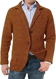 [Generic] Men's Collar Retro Thick Warm Single Breasted Knitted Cardigan Solid Color Casual Loose Sweater Cardigan