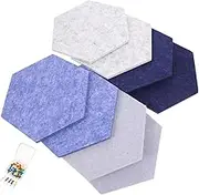 8Pcs Hexagon Felt Cork Board, Felt Wall Stickers Soundproofing Panels, Board for Wall Decor Photos Display, Self Adhesive DIY Bulletin Board Pin Board for Office School Home Wall Decor (Blue Series)