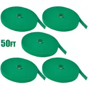 5 Pcs 50FT Roll Reusable Hook Loop Self Attaching Cable Tie Fastening Tape Green