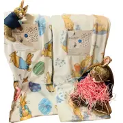 Peter Rabbit Easter bundle two throws 50 by 70 Peter Rabbit basket and clip