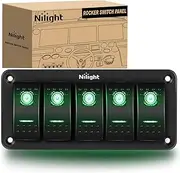 Nilight 5 Gang Rocker Switch Panel 12V Toggle Dash 5 Pin ON/Off Pre-Wired Rocker Switch GreenBacklit Switch for Automotive Cars Marine Boats RVs