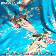 Satin Printed Fabric Cloth Peacock Floral Sewing Material Costume Bedding 1M