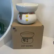snow man pet water food bowl cat small dog ceramic
