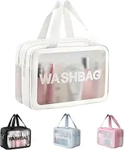 [LHLZNB] Clear Toiletry Bag, Wet Dry Separation PVC Clear Travel toiletries Bag,Makeup Cosmetic Bag,Travel Makeup Bag,Makeup Bag,Large Capacity PVC Wash Bags with Handles for Women Girls, White,