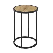Maestro Furniture Chevron Round Wood Top Metal Frame End Lamp Side Table - Black & Ash Veneer