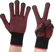 Ptwola 2 Pcs Heat Resistant Gloves With Silicone Non-Slip Bumps Professional Heat Blocking Fireproof Glove Mitts for Hair Styling Curling Wand Flat Iron Hot-Air Brushes Sublimation Gloves