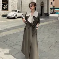 在飛比找momo購物網優惠-【米蘭精品】風衣外套長版大衣(假兩件寬鬆時尚拼色女外套74d