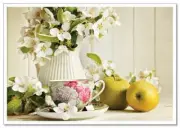 STILL LIFE Jasmine flowers Apples Tea time ART NEW Modern postcard