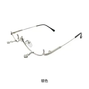 金屬眼鏡無鏡片ins抖音半音平面玻璃框水滴裝飾鏈吊墜眼鏡框