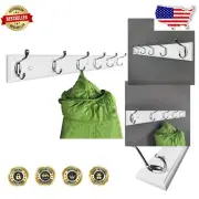 Durable 27.6" White Wooden Coat Rack with 6 Silver Hooks - Heavy Weight Capacity
