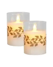 LumaBase Set of 2 Battery-Operated LED Glass Candles with Moving Flames
